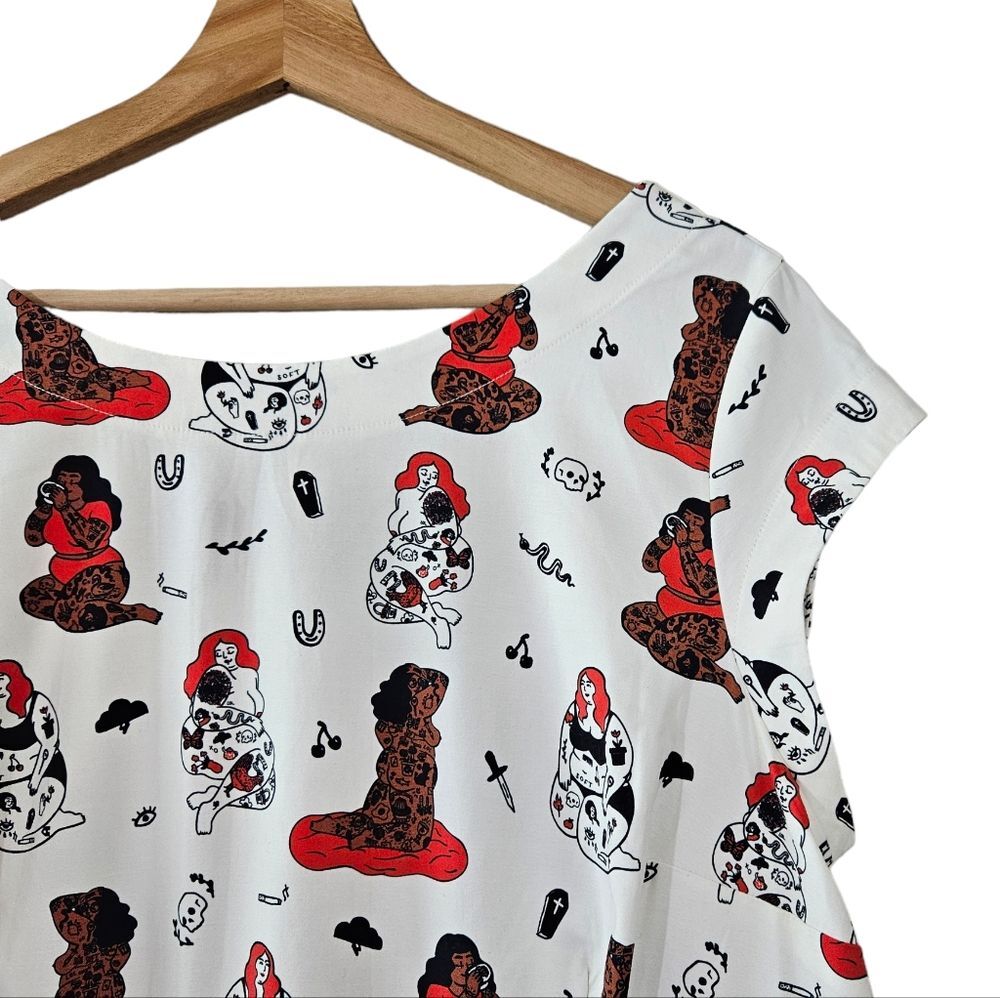 Cutting Shapes x Art Brat Comics The Send Nudes Plus Size Pin Up Dress NWT 18/20 - Picture 7 of 10